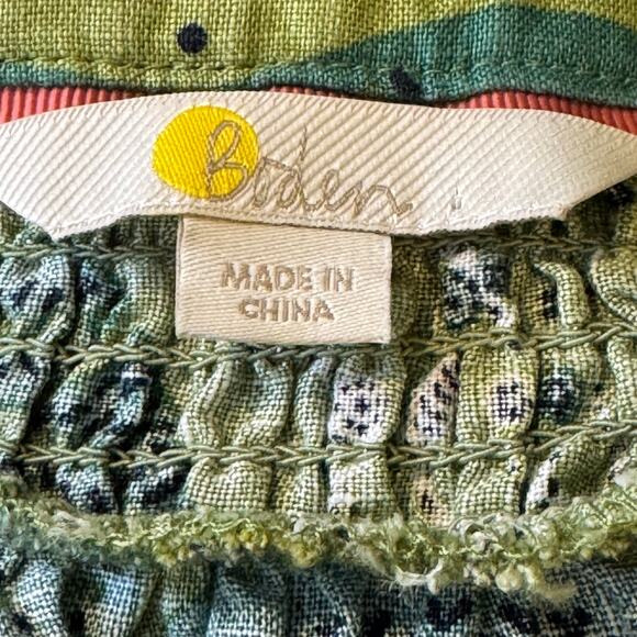 Boden Size US 12L Green Print 100% Linen Ada Midi Belted Shirt Dress Pockets - Picture 9 of 11